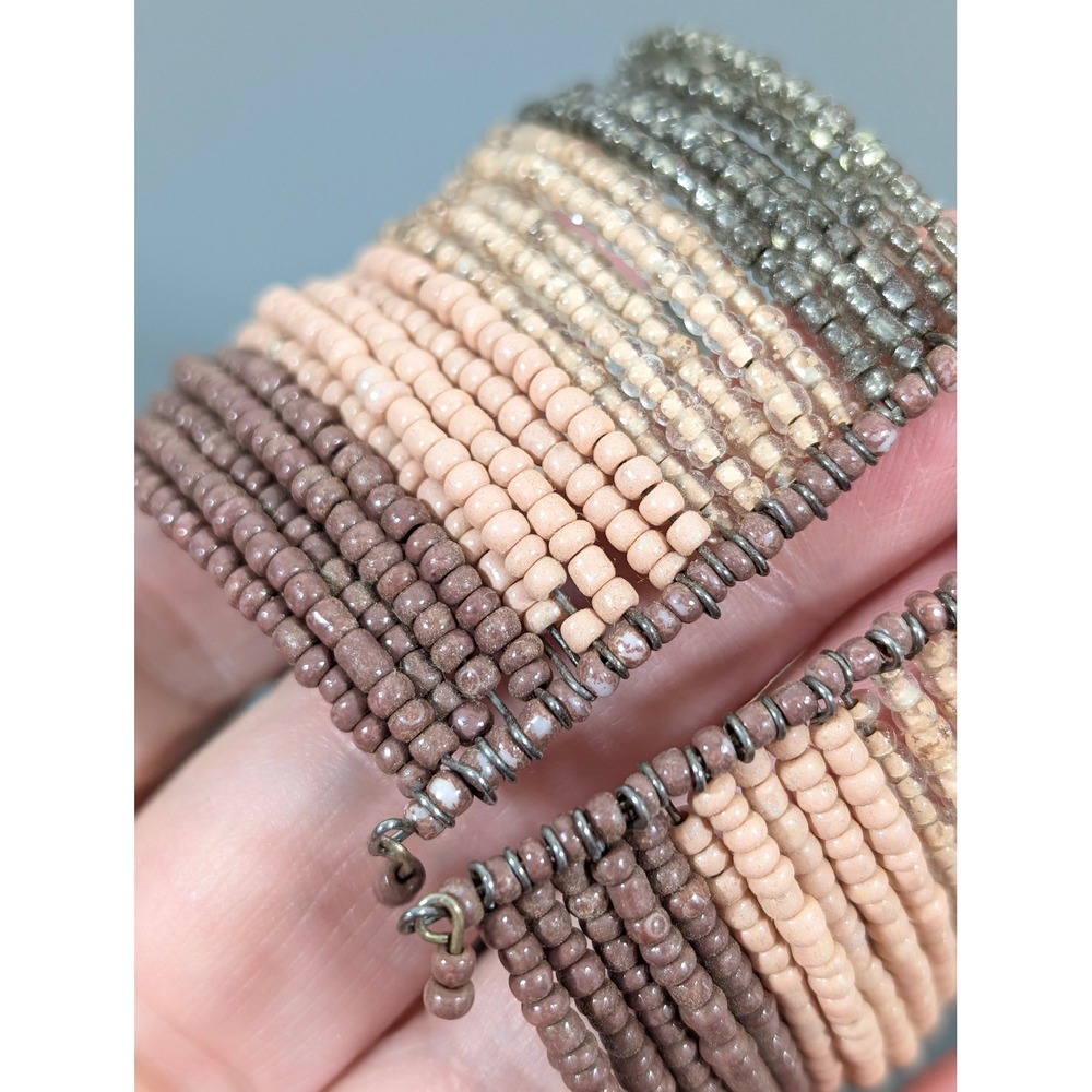 Wide Glass Bead Bracelet Ombre Boho Cuff Pink Purple Gray 7.5 Inch - Picture 6 of 10
